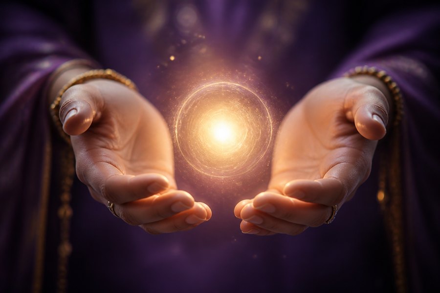 Reiki healing energy between hands